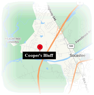 Cooper's Bluff is conveniently located off of Highway 31 close to the Intracoastal Waterway and Myrtle Beach